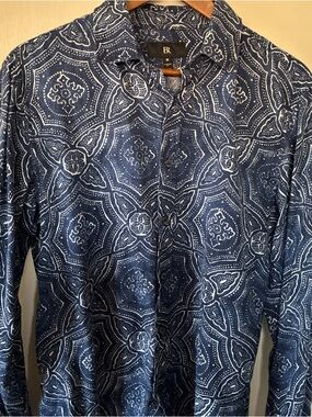 Banana Republic-BR Men’s Linen B-Up LS Shirt Standard Fit Blue/Gray Paisley Sz M